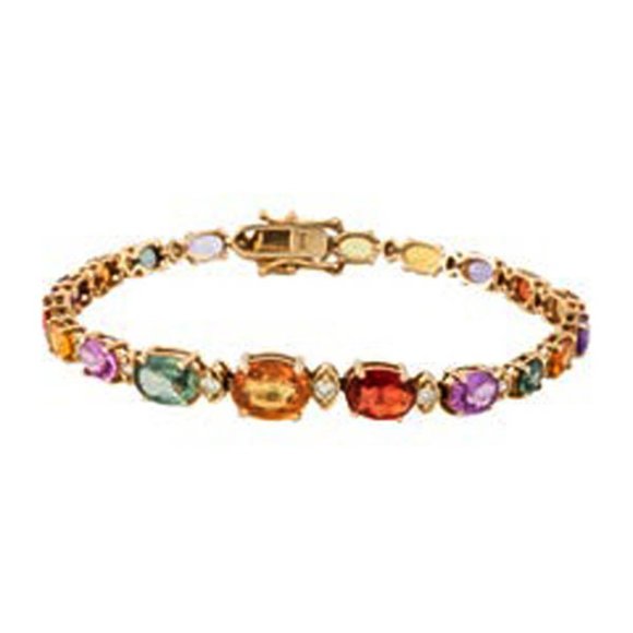 Great condition Multicolor Sapphire Diamond 18.94 tcw 14 KT Yellow Gold Bracelet - Picture 1 of 12